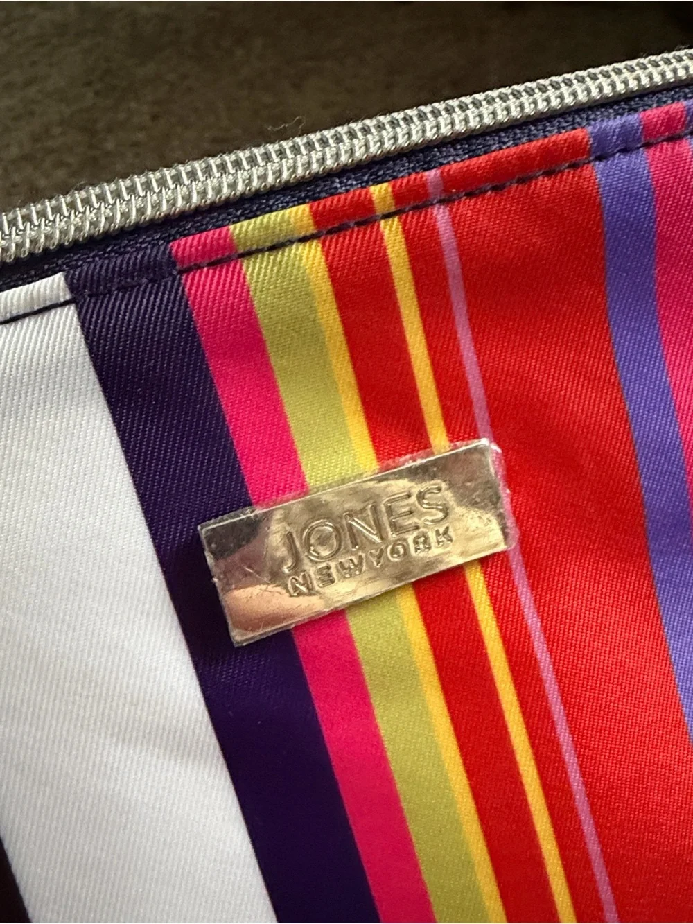 Jones New York Pink & Red Striped Cosmetic Pouch + Travel Bottle